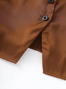 Franclia Women's Elegant Commuter Front Button Side Ruched Collar Blouse, Summer - Coffee Brown - View 4