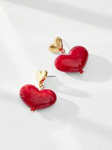 Maija Vintage Elegant Dripping Heart Shaped Earrings, Burgundy - Burgundy - View 4