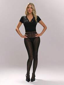 Sweetina Women's Valentines Lace Party Black Sheer Sexy Heart Mesh Sheer Leggings,Spring To Summer - Black - View 4