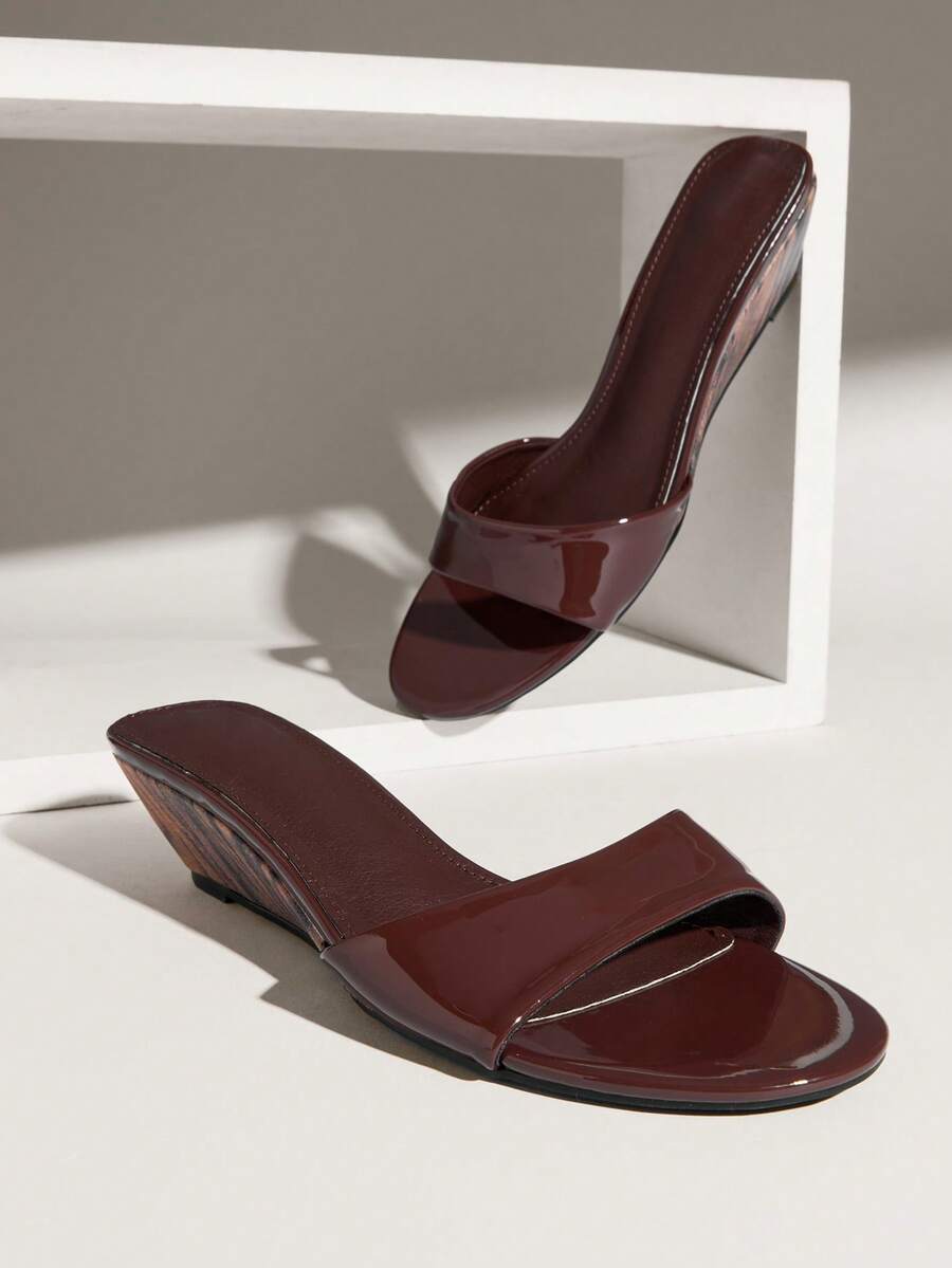 SHUZIA Women's Comfort Minimalist Slip-On Wedge Sandals Valentine's Day - Chocolate Brown - View 1