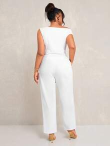 SHEIN SXY Tallas grandes Mujeres Primavera y Verano Elegante Sexy Diario Básico Commuter unicolor Sin mangas Asimétrico Minimalista Sofisticado Moda - Blanco - Ver 6
