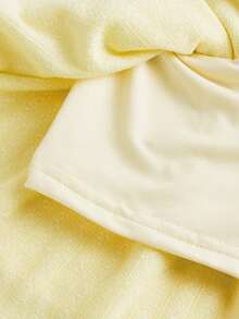 SHEIN Tween Girls' Elegant Casual Solid Yellow Textured Knit Fabric Crew Neck Sleeveless Side Ruched Mini Dress - Yellow - View 6