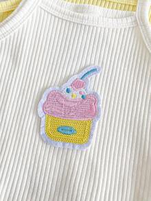 SHEIN Playful Pals 女婴可爱休闲舒适纯棉面料刺绣动物图案吊带背心，适合居家和户外活动，春夏款 - 彩色 - 查看 5