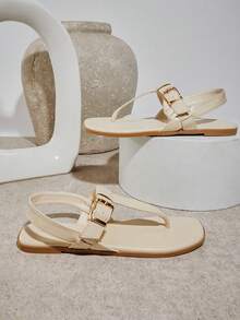 SHUZIA Women's Comfy Everyday Casual Flat Thong Sandals - Beige - View 3