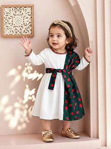 Vestido de manga larga con cintura ceñida, decoración con flecos de colores para bebé niña, moda primavera/otoño - Blanco - Ver 1