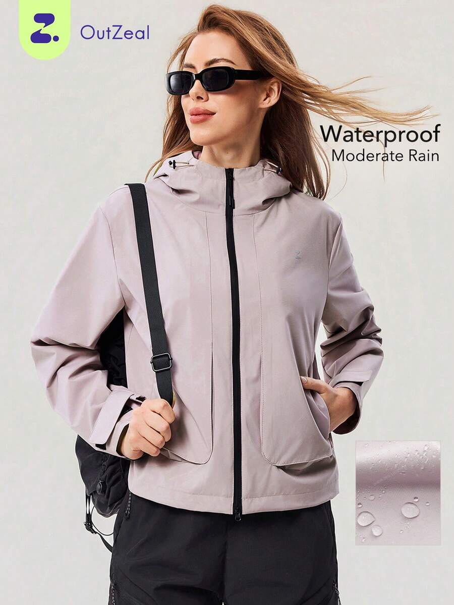 OutZeal 女士户外夹克 粉色 日常休闲 防水 连帽 拉链 带口袋 - 粉色 - 查看 1