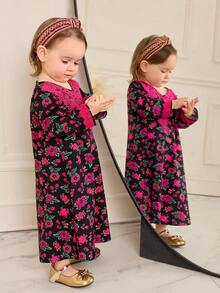 SHEIN Baby Girl Ditsy Floral V-Neck Loose Casual Dress - Multicolor - View 4