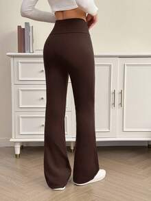 SHEIN Tall 女士高腰显瘦纯黑色休闲裤，适合夏秋季节穿着，高级加长款 - 咖啡棕 - 查看 2