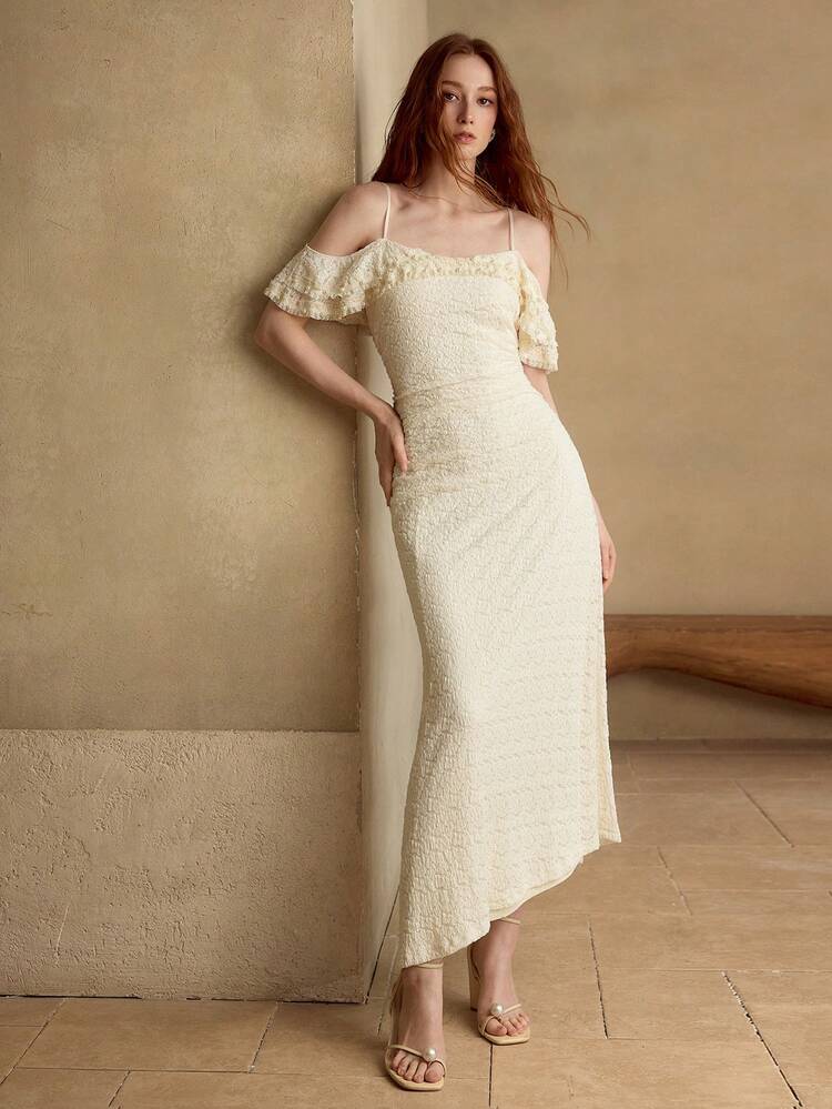 LACE RUFFLE ASYMMETRIC HEM DRESS, SPRING/SUMMER