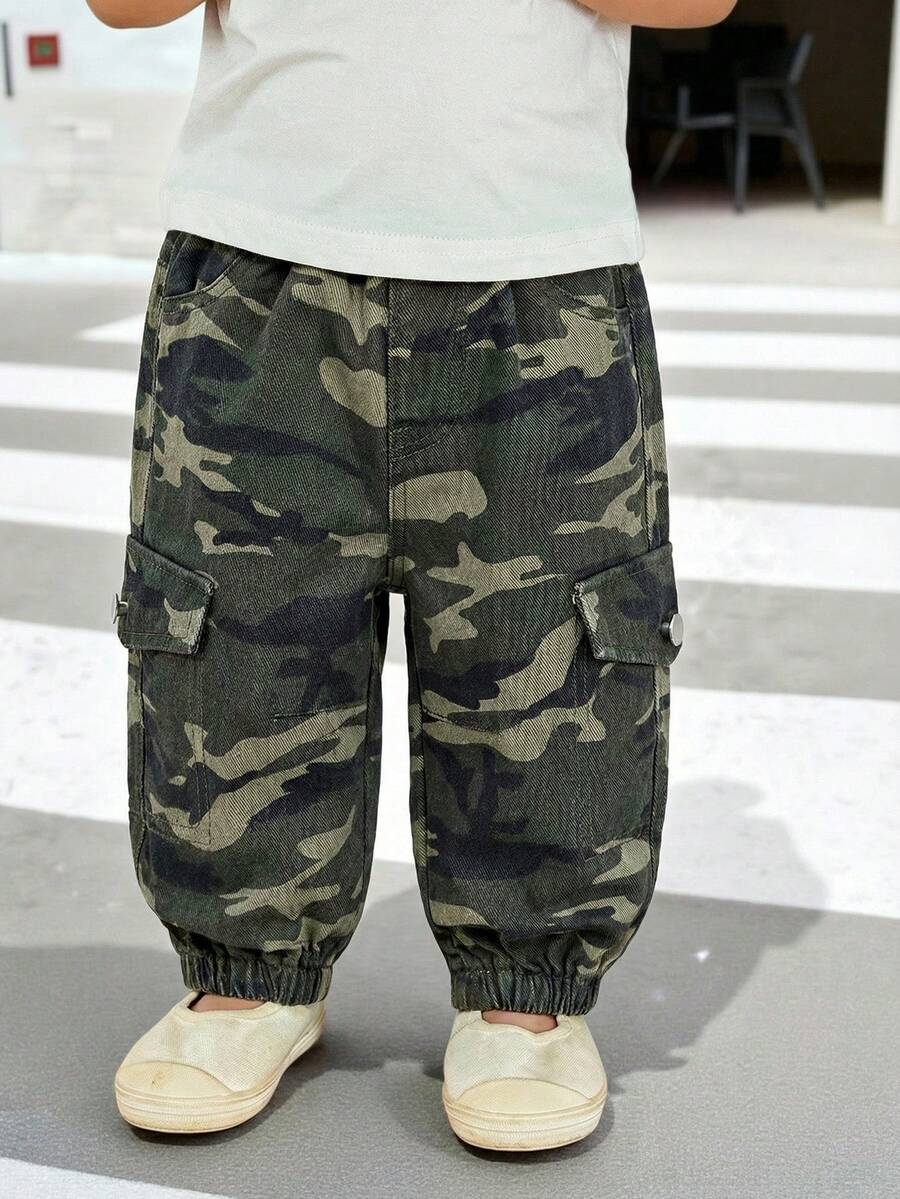 SHEIN 男童休闲迷彩印花工装牛仔裤 - 彩色 - 查看 1