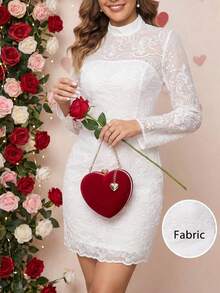 Amorya Váy mini tay dài thêu voan trắng thanh lịch dành cho nữ, phù hợp cho các buổi họp mặt gia đình và nhiều dịp khác nhau, mùa thu - trắng - Xem 3