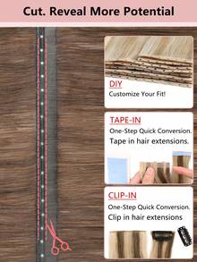 9AM HAIR 蝴蝶结发片,真人发,无胶 OVO PU 孔,手工编织,隐形 DIY 双层发片,直发,1 片装,16 英寸 - S4/4/27 - 查看 7