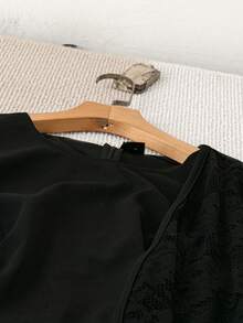 Franclia 2 件套大码女式优雅蕾丝开衫和无袖纯色连衣裙 - 黑色 - 查看 5