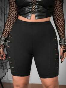 Whyspr 破洞网眼拼接七分弹力紧身裤 - 黑色 - 查看 4