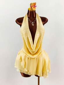 Amplova Vestido con cuello drapeado exagerado, lazo de cinta y drapeado fruncido - amarillo ganso - Ver 13