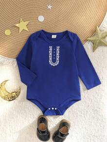 SHEIN Newborn Baby Casual Unisex Funny Pattern Bodysuit - Blue - View 2