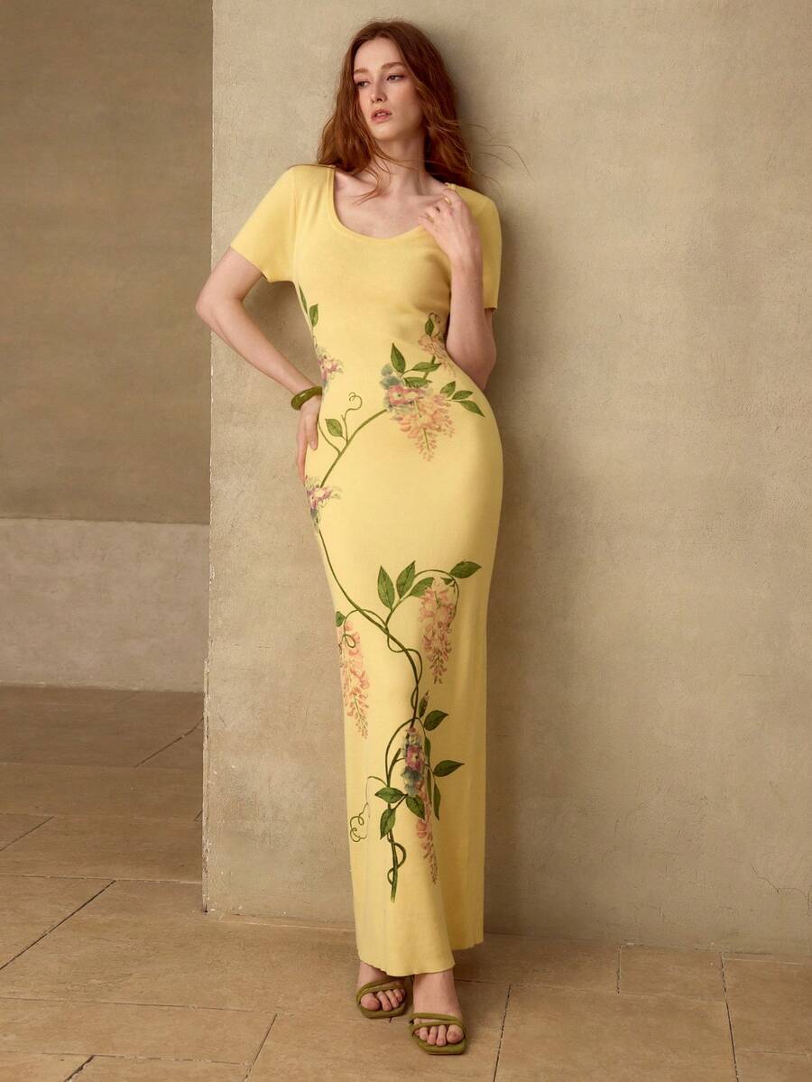 MOTF PREMIUM ELEGANT FITTED FLORAL PRINT KNIT DRESS, SPRING/SUMMER - Multicolor - View 1