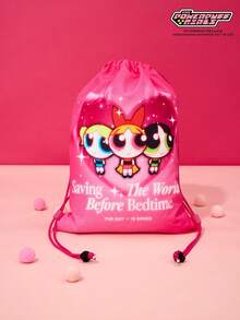 THE POWERPUFF GIRLS X Joivida Túi dây rút Powerpuff Girls – "Cứu thế giới trước giờ đi ngủ" - Màu Hồng Tươi - Xem 1