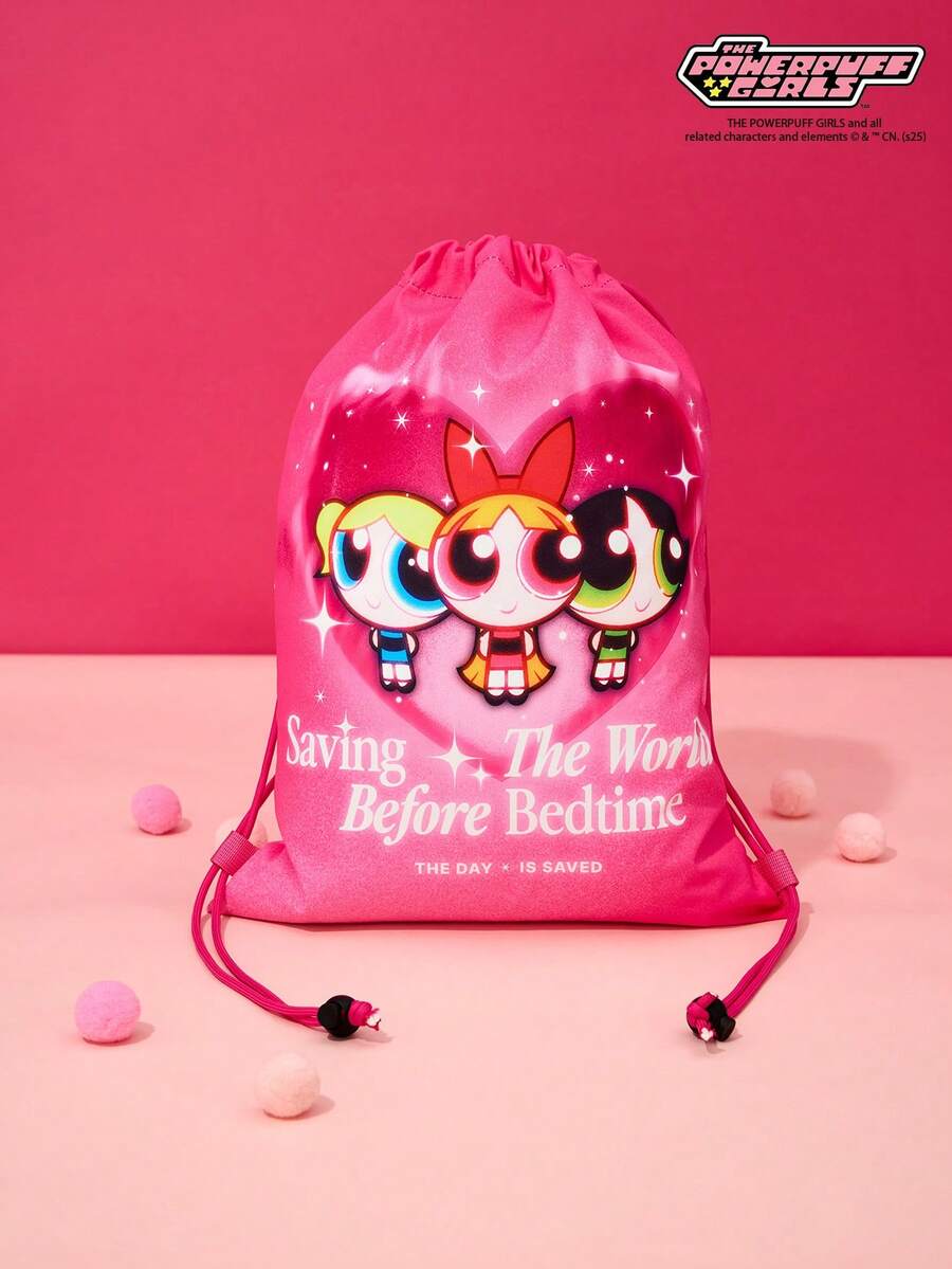 THE POWERPUFF GIRLS X Joivida Túi dây rút Powerpuff Girls – "Cứu thế giới trước giờ đi ngủ" - Màu Hồng Tươi - Xem 1