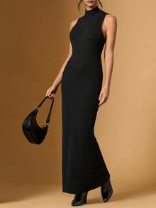 Briarwyn Đầm dệt kim không tay cổ đứng màu trơn, chất liệu gân, dáng thanh lịch, thắt eo, thích hợp cho các bữa tiệc và sự kiện mùa thu/đông, trang phục Valentine cho nữ, đầm dệt kim thanh lịch cho nữ, phong cách cổ điển, đầm dệt kim đen, trang phục mùa hè, trang phục nghỉ hè, trang phục mùa xuân cho nữ, ngày lễ tình nhân, đầm dự tiệc thanh lịch, đầm dự đám cưới cho nữ, đầm dài thường ngày. - màu đen - Xem 2