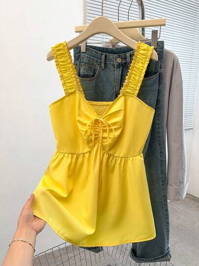 Elenzga Plus Size Women's Elegant Bow-Tie Strap A-Line Camisole Top, Suitable For Outings And Dates, Spring/Summer