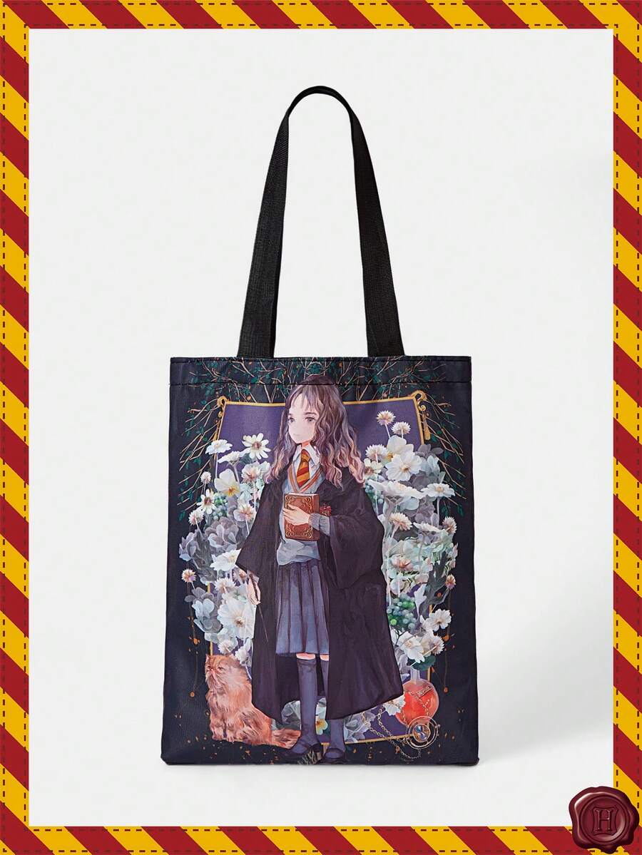 HARRY POTTER X SHEIN 女士可爱花朵、泡泡、毛茛图案便捷粉色手提包 - 米色 - 查看 1