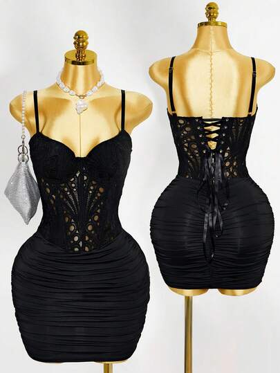 Mistrie Vestido con escote trasero bordado soluble en agua para mujer, primavera/verano