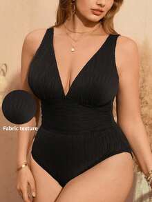 Swim Chiccia Áo tắm liền thân cỡ lớn, kiểu dáng giản dị, tối giản, chất liệu vải có họa tiết, dây đeo điều chỉnh được, thích hợp cho kỳ nghỉ hè trên bãi biển. - màu đen - Xem 1