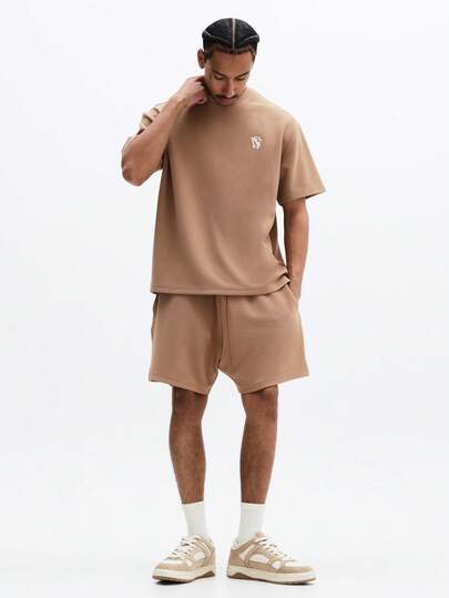 SUMWON Essentials Crew Neck Short Sleeve T-Shirt And Matching Drawstring Shorts Co-Ord Set Summer Casual Loungewear