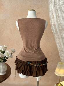 Elamini Sexy Ruched Sleeveless Crop Top For Women - Camel - View 2