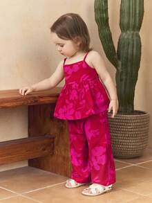 SHEIN 2件套女婴碎花吊带背心和长裤套装 - 彩色 - 查看 4