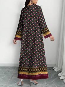 SHEIN Najma Đầm dài tay cổ chữ V kiểu Ả Rập thanh lịch, in họa tiết hoa và hoa văn kỹ thuật số, thích hợp cho mùa xuân/hè. - Nhiều màu - Xem 2