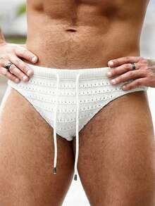 Horizaway 男士纯色抽绳腰镂空休闲百搭三角裤 - 白色 - 查看 8