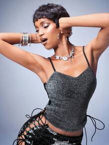 Y2Kool BiGraphic 女士时尚亮片交叉绑带吊带背心，夏季必备 - 黑色 - 查看 5