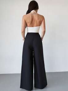 Firerie Women's Casual Chic High Waist Textured Wide Leg Pants, Suitable For Back To School And Commuting - Black - View 2