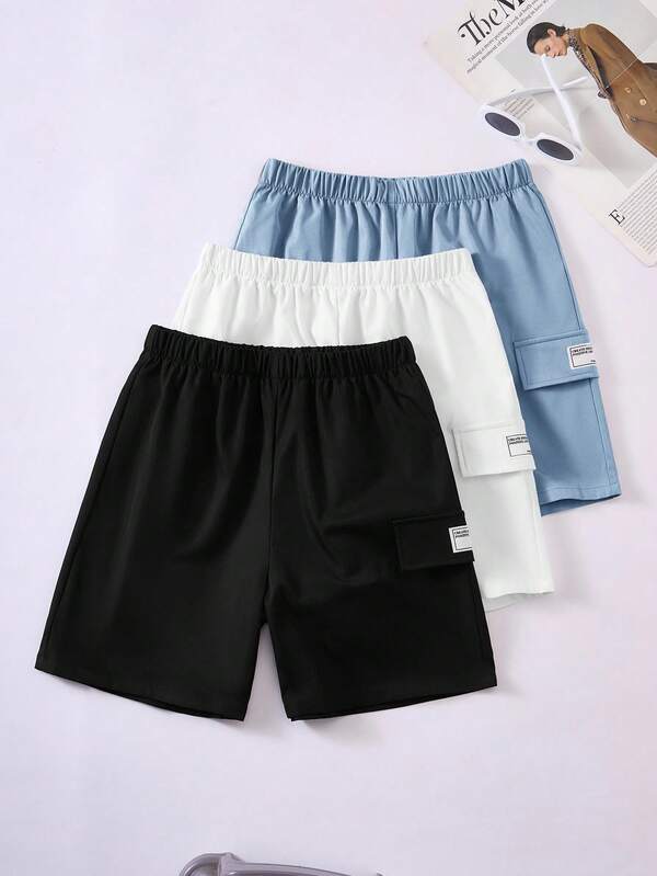 SHEIN 3 Pc Teenboy's Loose Casual Woven Net Color Casual Simple Basic Versatile Solid Color Sports Workwear Shorts Multi-Color Multi Piece Set, Buy One And Get Two Free, Get Three Suitable For Spring And Summer Seasons