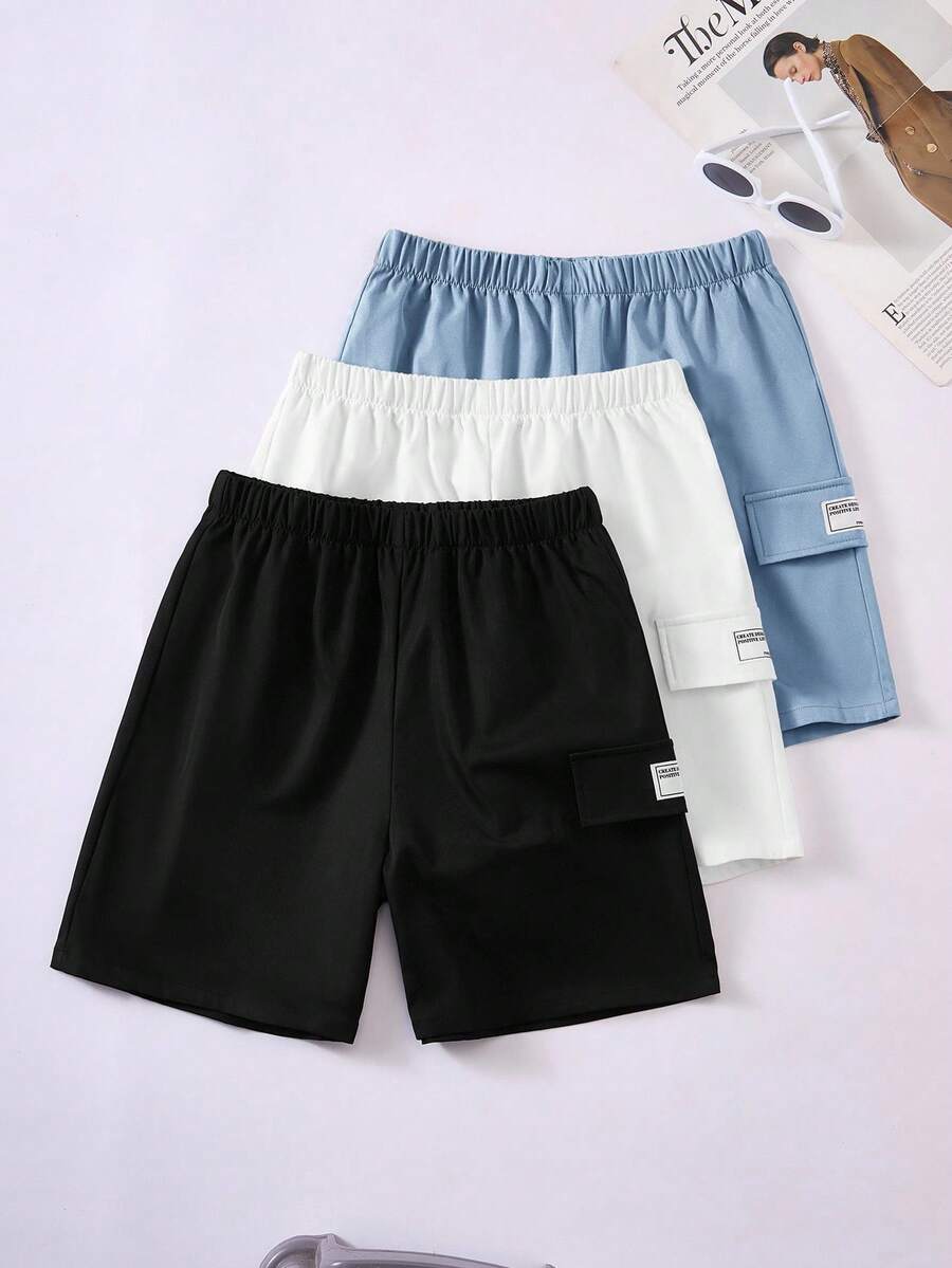 SHEIN 3 Pc Teenboy's Loose Casual Woven Net Color Casual Simple Basic Versatile Solid Color Sports Workwear Shorts Multi-Color Multi Piece Set, Buy One And Get Two Free, Get Three Suitable For Spring And Summer Seasons - Blue - View 1