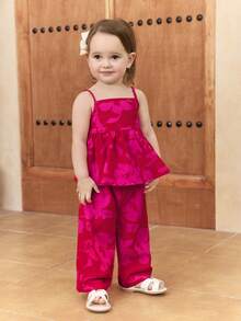 SHEIN 2件套女婴碎花吊带背心和长裤套装 - 彩色 - 查看 3