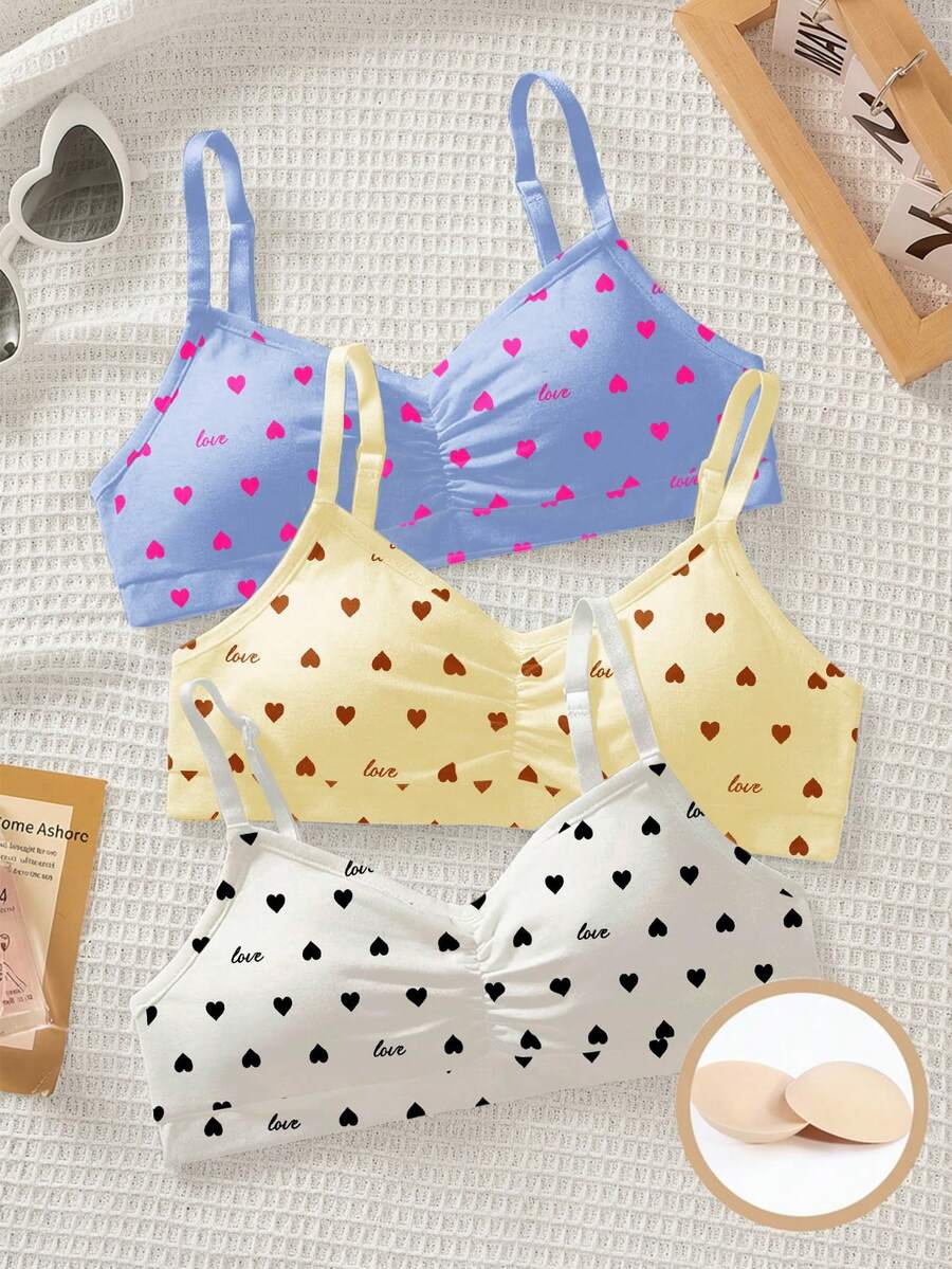 SHEIN 少女波点印花可爱文胸套装,舒适贴身,四季皆宜 - 彩色 - 查看 1