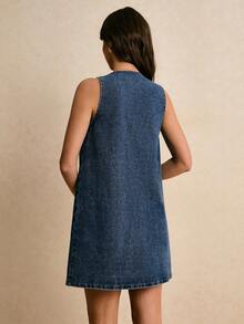 Poéselle 女士休闲前扣无袖牛仔连衣裙，夏季 - 淺色水洗藍 - 查看 2