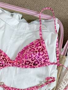 Swim Vcay Spring/Summer Crafted Fabric Wireless Camisole Top And Adjustable Waist Swim Bottoms Women Beach Vacation Swimwear Set - Hot Pink - View 4