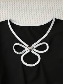 SHEIN 女士时尚金属扣镂空短袖T恤，夏季 - 黑色 - 查看 3