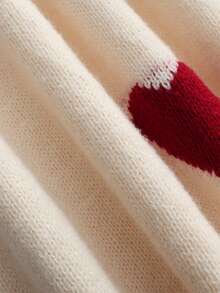 SHEIN Franclia Romantic Valentine's Day Themed Red Stand-Up Collar Pullover Sweater With A Versatile Heart-Patterned Jacquard Design. Features Stylish And Versatile Buttons. Long-Sleeved, Round-Neck, Red Heart-Patterned Jacquard Pullover Sweater. Elegant And Slim-Fitting Evening Wear. Suitable For Women's Elegant Dresses, Wedding Guest Wear, Wedding Party Wear, Valentine's Day Pullover Sweater, Valentine's Day Attire, And Elegant Party/Birthday Tops. - Beige - View 4