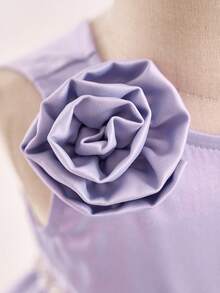 Elegant & Söt Rosa Organzablomma Kortärmad Prinsessklänning för Babyflicka - Rosa - Visa 3