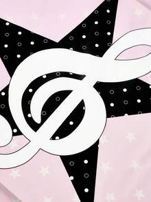 ROMWE Kawaii 时尚爱心和音符图案大容量可折叠手提包，带零钱包，便携购物袋 - 粉色 - 查看 5