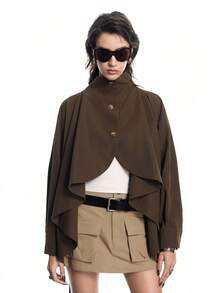 Airlisse Women's Fashion Asymmetric Utility Trench Coat With Wavy Hem Design And Lapel Collar - Brown - View 5