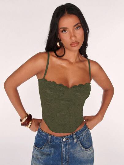 SHEIN BAE Sexy Lace Sheer Camisole Top, Party, Date Night, Commute, Cute Bralette, Sexy Club Top, Corset Top, Strapless Top, Going Out Top, Summer Top, Cute Top, Summers For Women, Lace Top