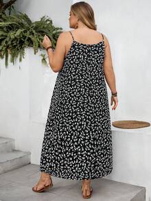 SHEIN CURVE+ 曲线款 US22 码音乐节、海滨度假、波西米亚碎花休闲度假吊带裙 曲线连衣裙 夏季吊带裙 女士 - 黑與白 - 查看 8
