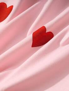 Chiquease Stylish Women's Round Neck Pink Polyester T-Shirt With Lovely Heart Print Short Regular Sleeves - Pink - View 3