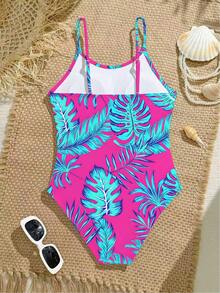 Tween Girl Tropical Print One-Piece Swimsuit